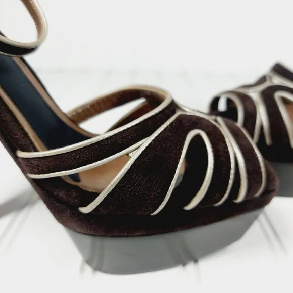 MARNI BROWN LEATHER PLATFORM ANKLE STRAP SANDALS D161