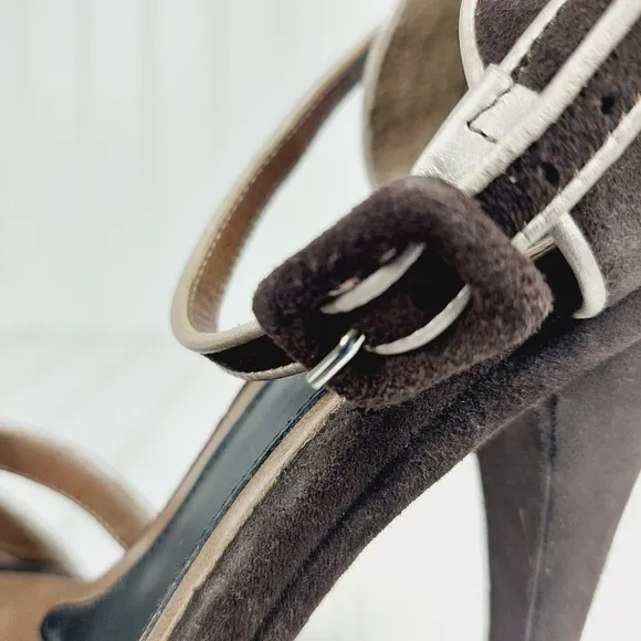MARNI BROWN LEATHER PLATFORM ANKLE STRAP SANDALS D161