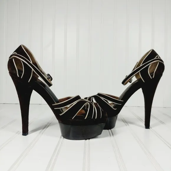 MARNI BROWN LEATHER PLATFORM ANKLE STRAP SANDALS D161