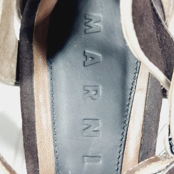 MARNI BROWN LEATHER PLATFORM ANKLE STRAP SANDALS D161
