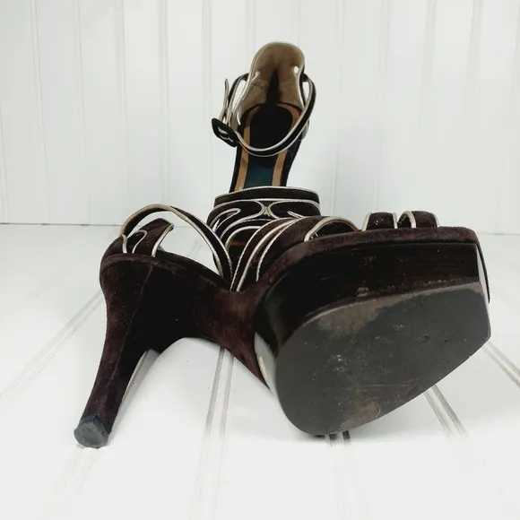 MARNI BROWN LEATHER PLATFORM ANKLE STRAP SANDALS D161
