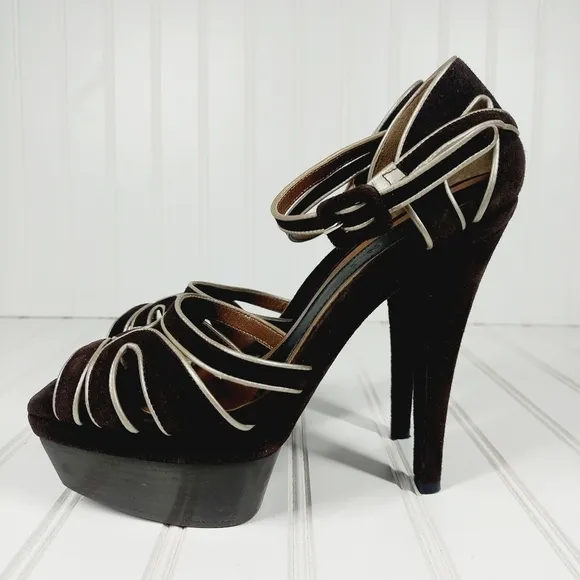 MARNI BROWN LEATHER PLATFORM ANKLE STRAP SANDALS D161