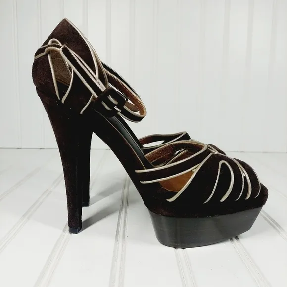 MARNI BROWN LEATHER PLATFORM ANKLE STRAP SANDALS D161