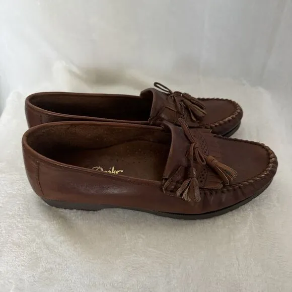Martin Drake Leather Loafers Moccasins Sz 9M Brown Tassel Slip On Shoes Vintage