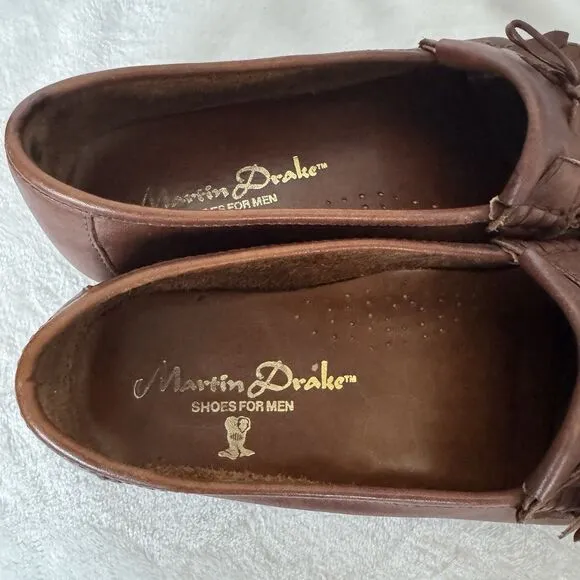 Martin Drake Leather Loafers Moccasins Sz 9M Brown Tassel Slip On Shoes Vintage