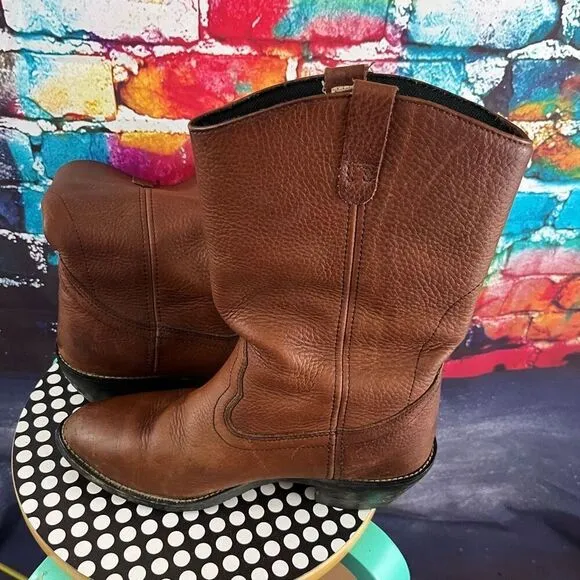 Mason Western Brown Leather Pull On Boots Size 9D