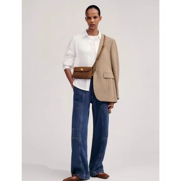 ME EM Blue Cargo Travel Jeans Wide Leg Pull On Stretchy Cotton Denim 2
