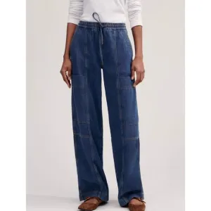 ME EM Blue Cargo Travel Jeans Wide Leg Pull On Stretchy Cotton Denim 2