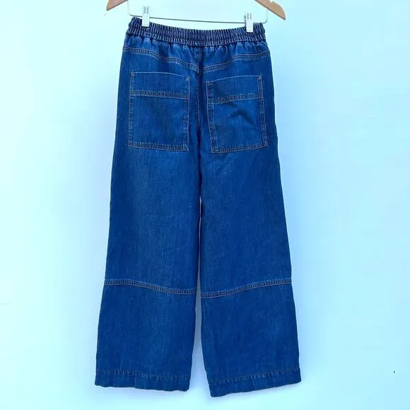 ME EM Blue Cargo Travel Jeans Wide Leg Pull On Stretchy Cotton Denim 2