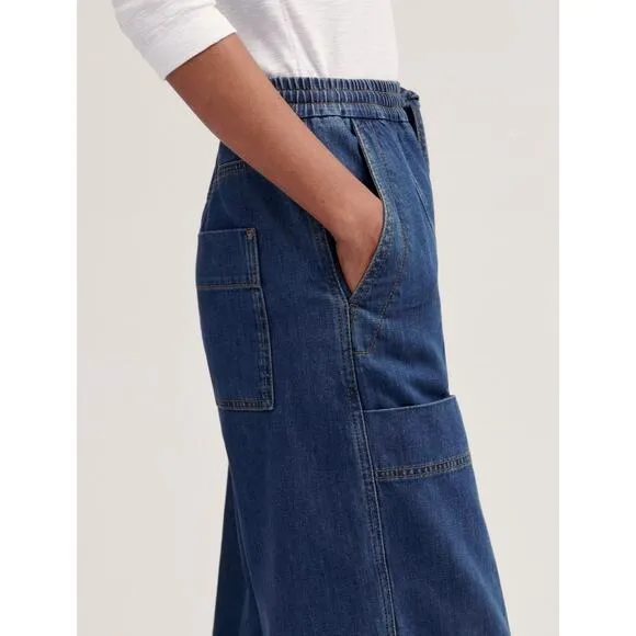 ME EM Blue Cargo Travel Jeans Wide Leg Pull On Stretchy Cotton Denim 2