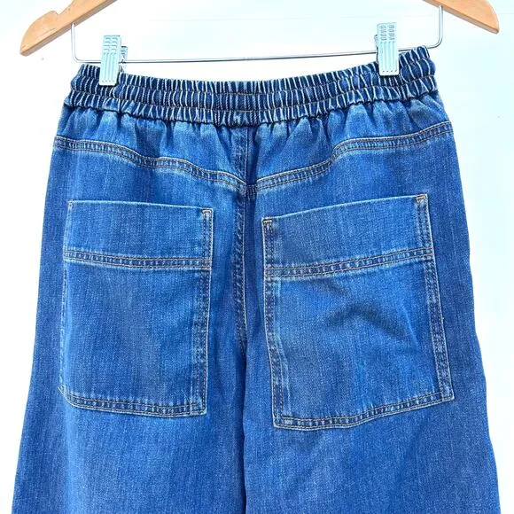 ME EM Blue Cargo Travel Jeans Wide Leg Pull On Stretchy Cotton Denim 2