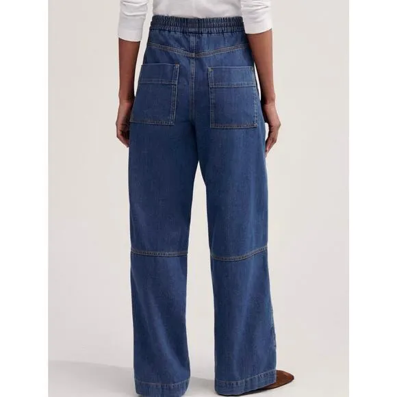 ME EM Blue Cargo Travel Jeans Wide Leg Pull On Stretchy Cotton Denim 2