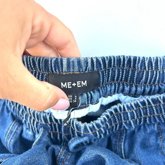 ME EM Blue Cargo Travel Jeans Wide Leg Pull On Stretchy Cotton Denim 2