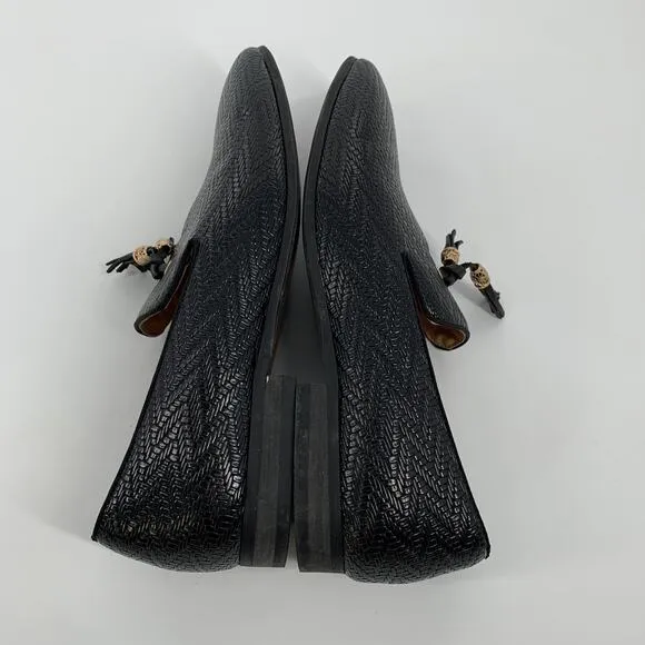 Meijiana Embossed Tasseled Dress Loafers Size 12 Mens Black Slip On Shoes