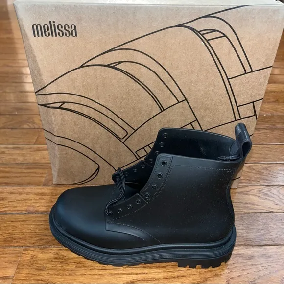 Melissa Made in Brazil Coturno Lace Up Ankle Boots All Black Women’s Size 5