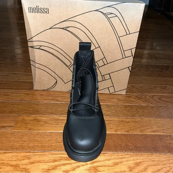Melissa Made in Brazil Coturno Lace Up Ankle Boots All Black Women’s Size 5