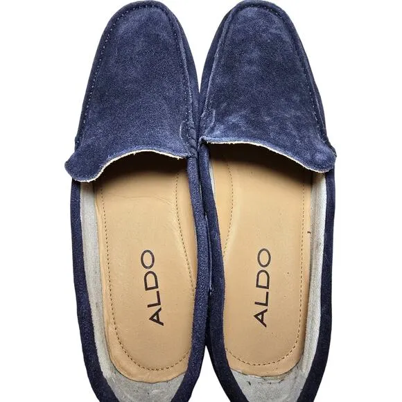 Mens Aldo Suede Navy Driving Moccasin Worn 1x Pristine Loafers Mens 8 Womens 9.5