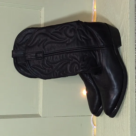 Men's All Black 9½ Steel Tipped Calf High Leather Unbranded Cowboy Boots