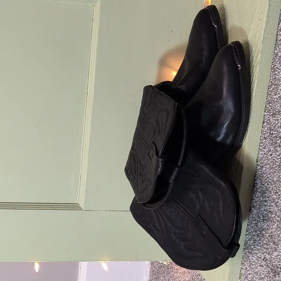 Men's All Black 9½ Steel Tipped Calf High Leather Unbranded Cowboy Boots