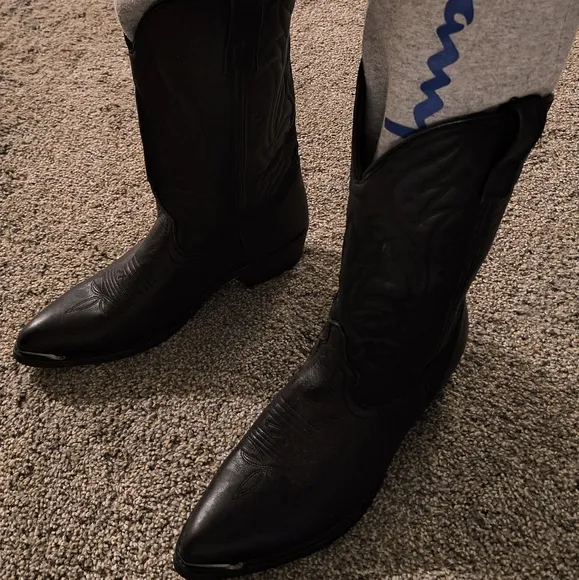 Men's All Black 9½ Steel Tipped Calf High Leather Unbranded Cowboy Boots