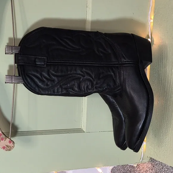 Men's All Black 9½ Steel Tipped Calf High Leather Unbranded Cowboy Boots