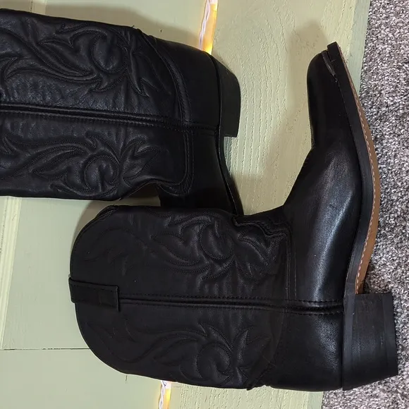 Men's All Black 9½ Steel Tipped Calf High Leather Unbranded Cowboy Boots