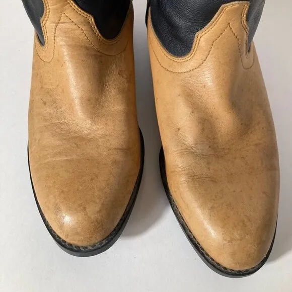 Mens Ariat Pull On A2 Classic Two Toned Leather Boots Black Tan 12