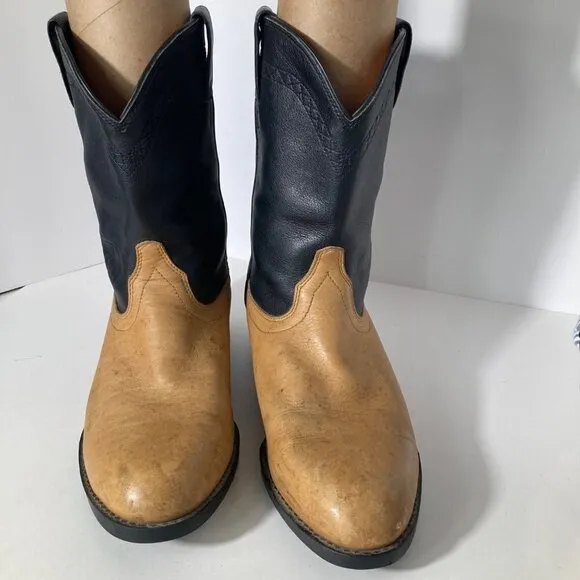 Mens Ariat Pull On A2 Classic Two Toned Leather Boots Black Tan 12