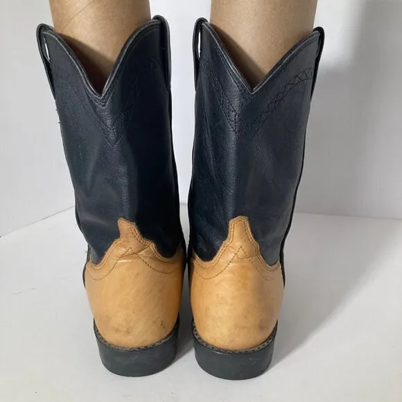 Mens Ariat Pull On A2 Classic Two Toned Leather Boots Black Tan 12