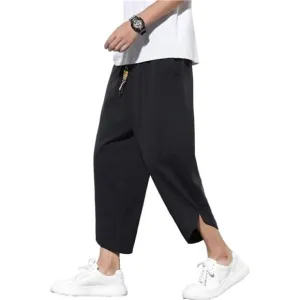Men's Casual Linen Capri Pants Wide Leg Baggy Cotton Harem Trouser Loose Short