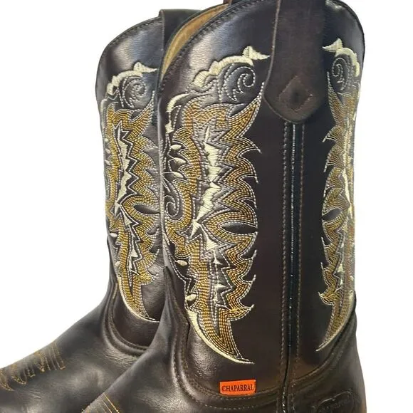Men's Cowboy Boot Chaparral Size 9 Beautiful Leather Tread Pattern Well …