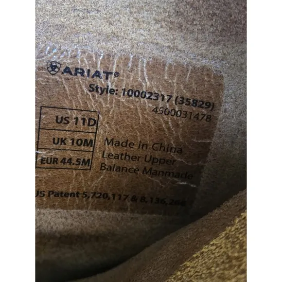 Men's Cowboy Boots Ariat Rambler Size 11D Brown Square Toe 10002317(35829)