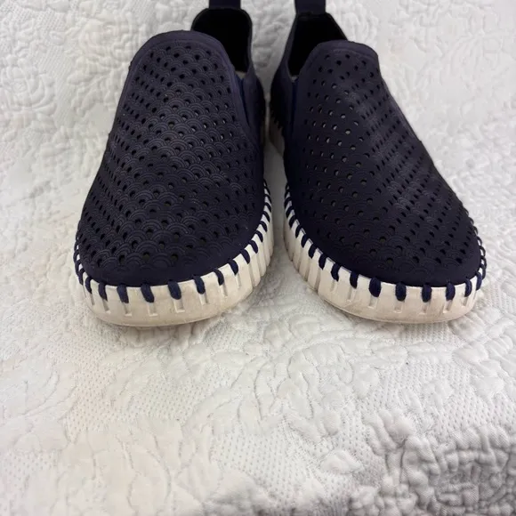 Mens Ilse Jacobsen Tulip Flats Slip On Microfiber Cut Outs Navy EU43/US 9-9.5