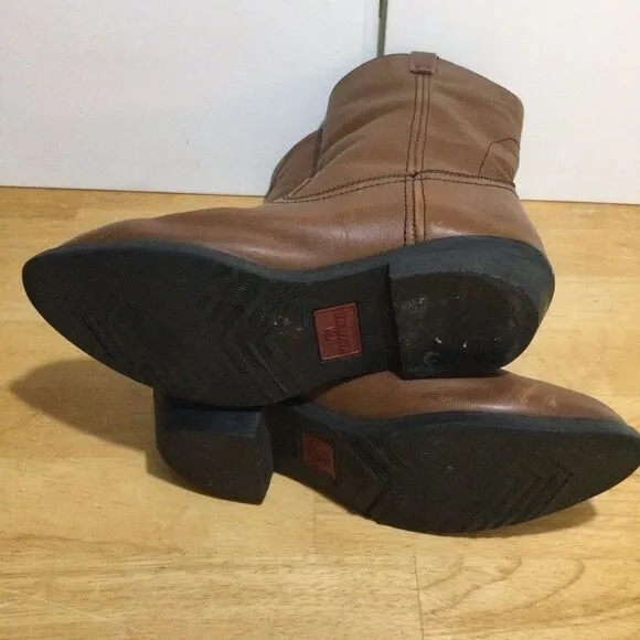 Men's Mason Western Size 11 E‎ Leather Brown Western Boots Pull On Vibram Soles
