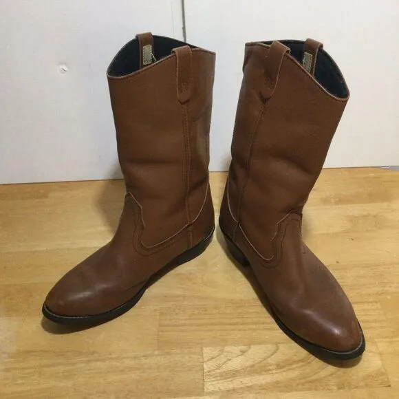 Men's Mason Western Size 11 E‎ Leather Brown Western Boots Pull On Vibram Soles