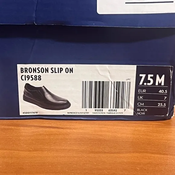 Men's Rockport Bronson Slip-On Black Leather Slip-On Shoes Size 7.5
