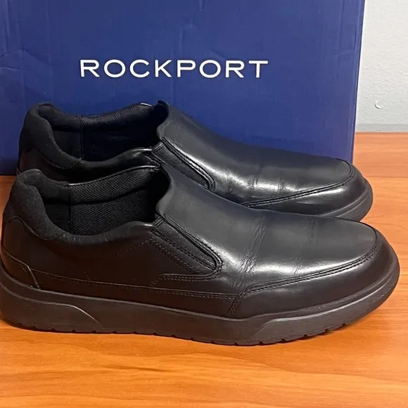 Men's Rockport Bronson Slip-On Black Leather Slip-On Shoes Size 7.5