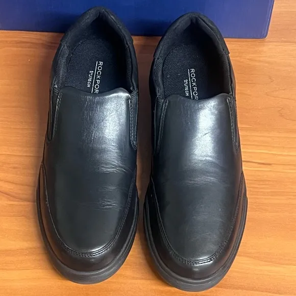Men's Rockport Bronson Slip-On Black Leather Slip-On Shoes Size 7.5