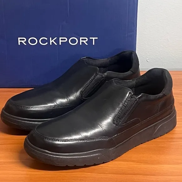 Men's Rockport Bronson Slip-On Black Leather Slip-On Shoes Size 7.5