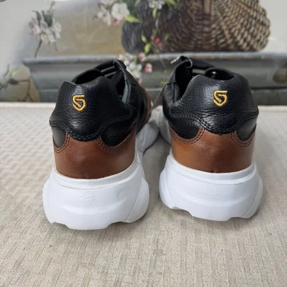 Mens SVL Footwear Size 9 Black &amp; Brown Leather Sneakers