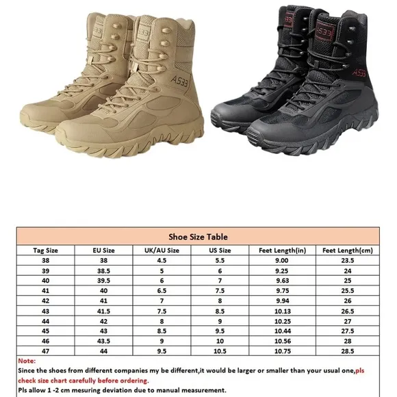 Mens Tan Slip Resistant Army Combat Boots Desert Military Tactical Hiking Shoes