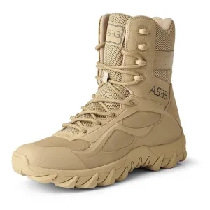 Mens Tan Slip Resistant Army Combat Boots Desert Military Tactical Hiking Shoes