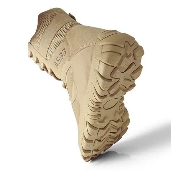 Mens Tan Slip Resistant Army Combat Boots Desert Military Tactical Hiking Shoes