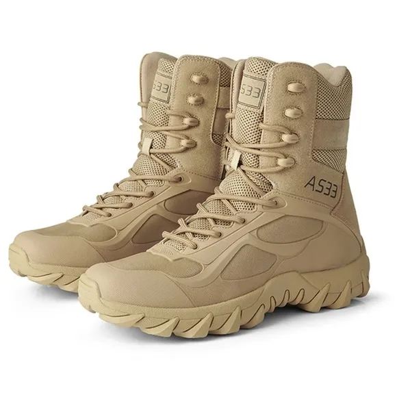 Mens Tan Slip Resistant Army Combat Boots Desert Military Tactical Hiking Shoes
