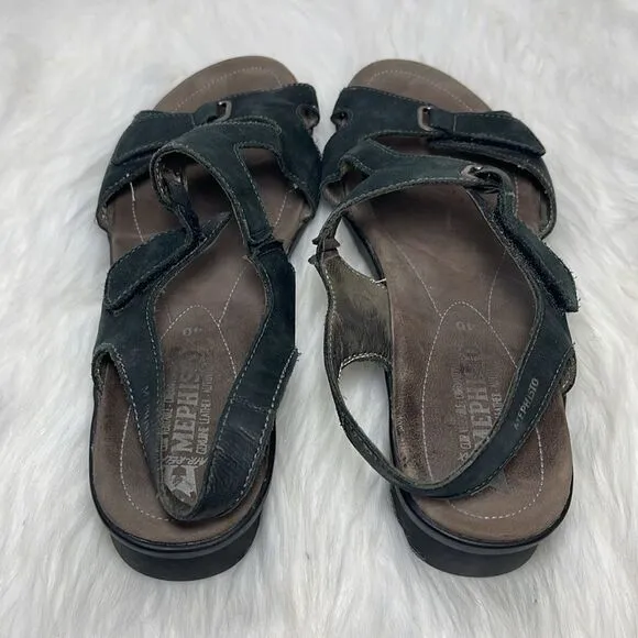 Mephisto Black Nubuck  Asymmetrical Strap Sandals Sz 40/US 10