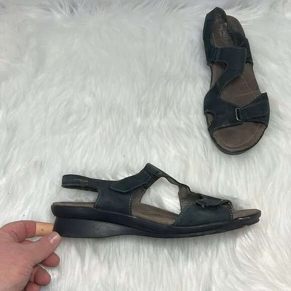 Mephisto Black Nubuck  Asymmetrical Strap Sandals Sz 40/US 10