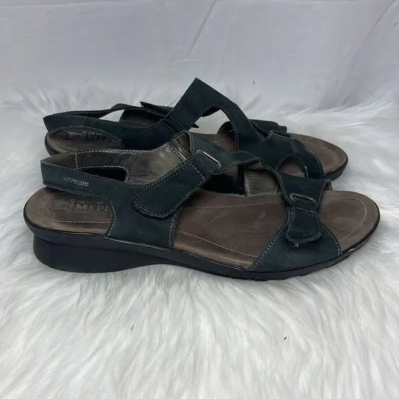 Mephisto Black Nubuck  Asymmetrical Strap Sandals Sz 40/US 10