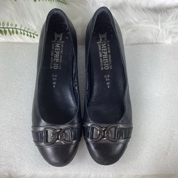 MEPHISTO FRANCE LEATHER CHAIN DETAIL FLATS BLACK EUC SZ 8