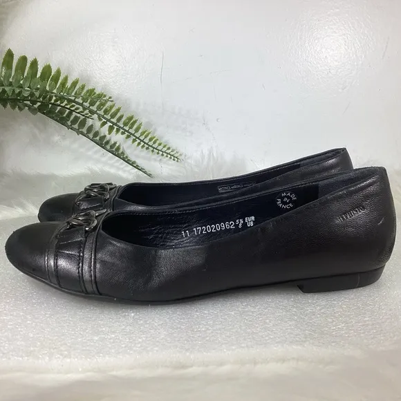 MEPHISTO FRANCE LEATHER CHAIN DETAIL FLATS BLACK EUC SZ 8