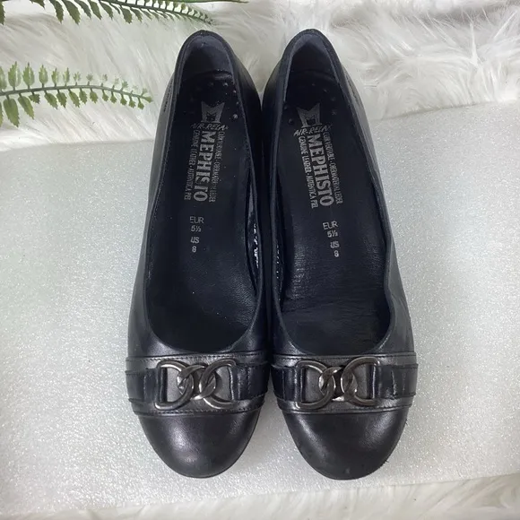 MEPHISTO FRANCE LEATHER CHAIN DETAIL FLATS BLACK EUC SZ 8